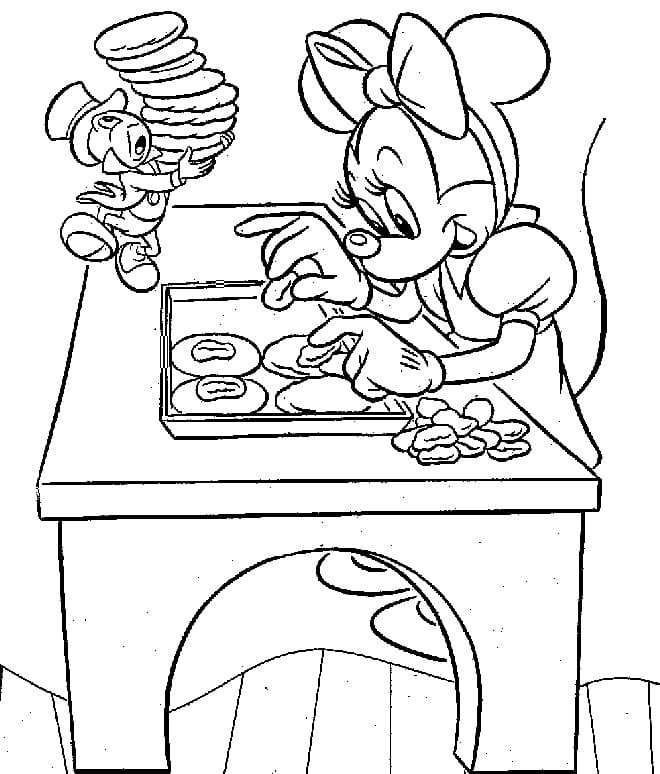 Desenho Minnie Fazendo Bolos para Colorir