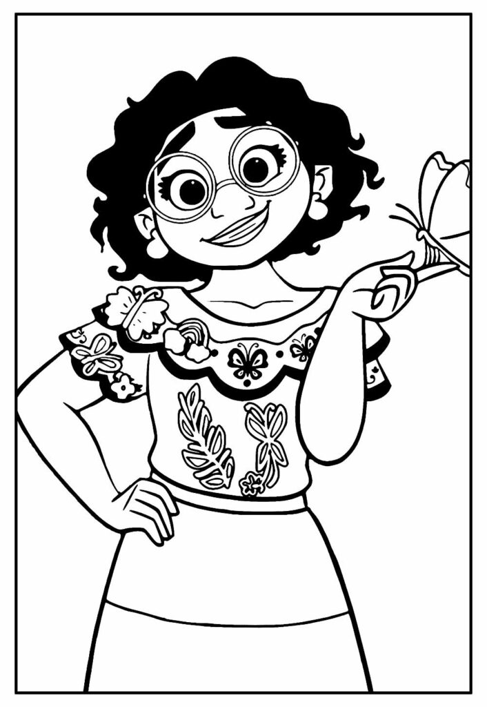 Desenhos da Mirabel Madrigal com Borboleta na Mão para Colorir