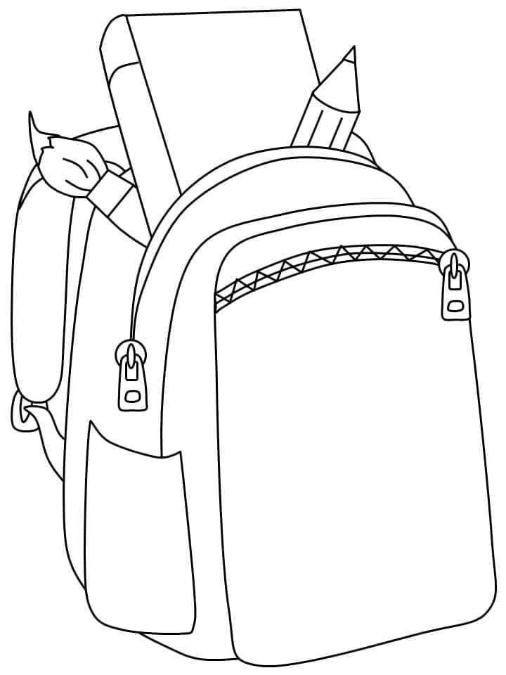 Desenho de Mochila com Material Escolar para Colorir