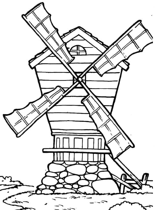 Desenho de Moinho de Vento com Janelas para Colorir