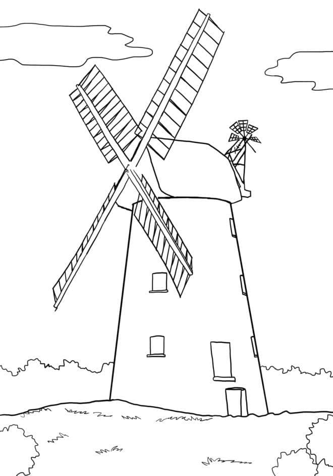 Desenho de Moinho de Vento de Madeira para Colorir