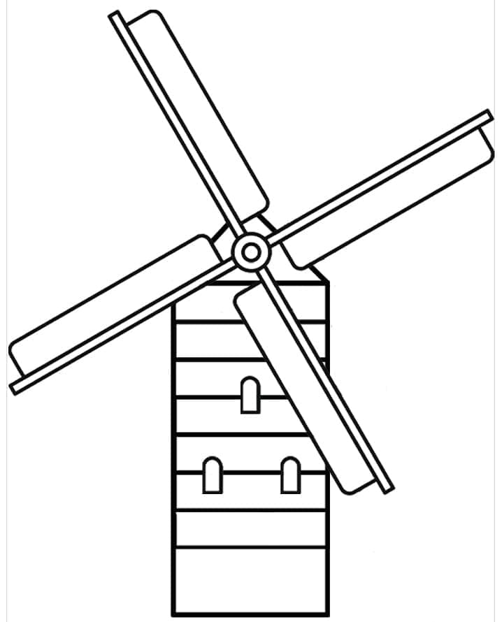 Desenho de Moinho de Vento Holandia para Colorir