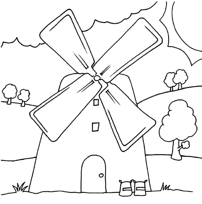 Desenho de Moinho de Vento Infantil para Colorir