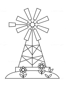 Desenho de Moinho de Vento no Campo para Colorir