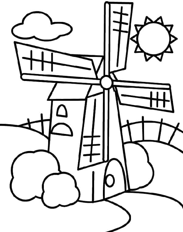 Desenho de Moinho de Vento para Imprimir