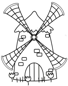 Desenho de Moinho de Vento Simples para Colorir