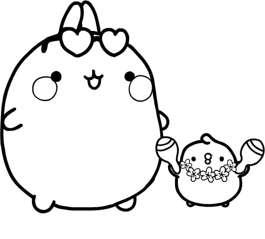 Desenho de Molang com Piu Piu para Colorir