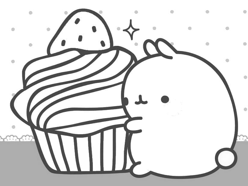 Desenho de Molang e Cupcake para Colorir