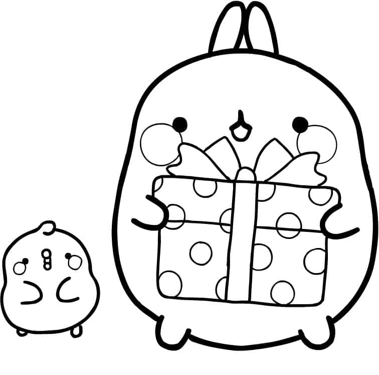 Desenho de Molang e Presente para Colorir