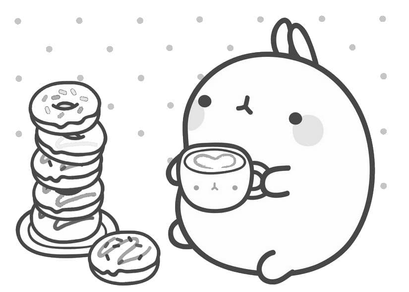 Desenho de Molang e Rosquinhas para Colorir