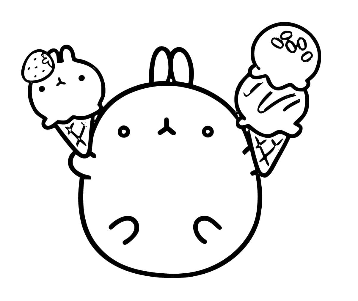 Desenho de Molang e Sorvete para Colorir