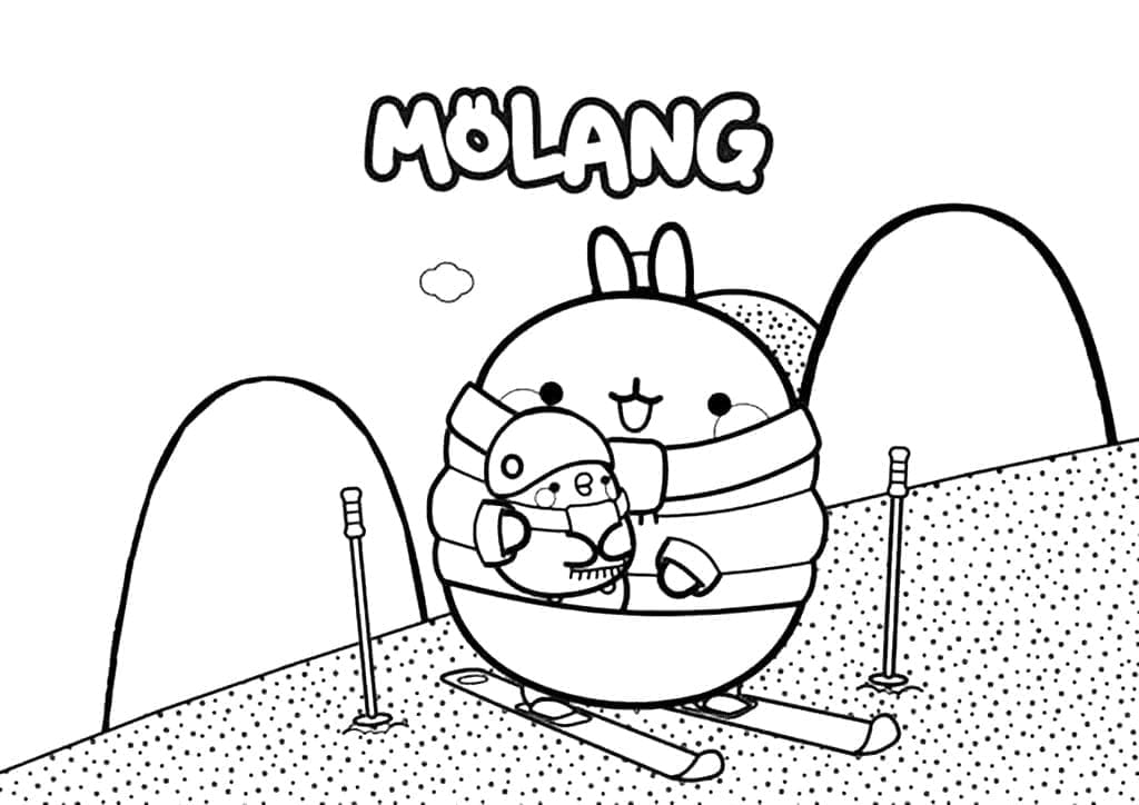 Desenho de Molang Esquiando para Colorir