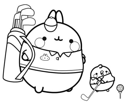 Desenho de Molang Jogando Golfe para Colorir