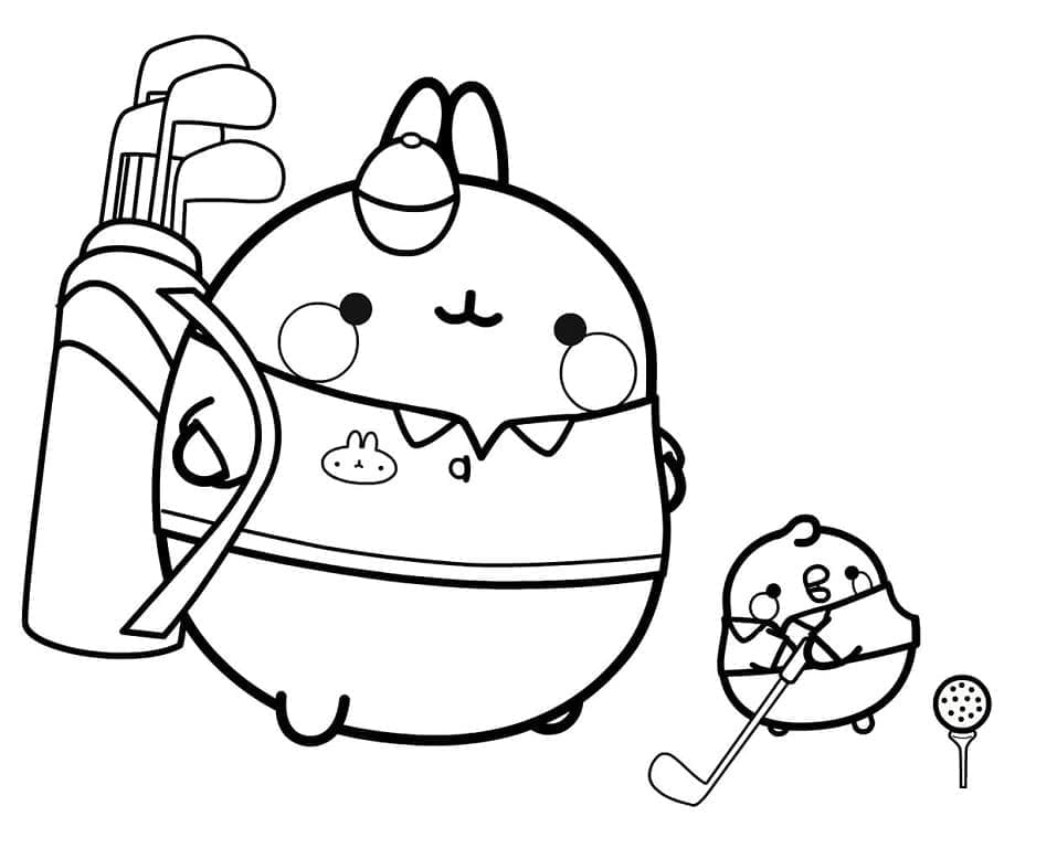 Desenho de Molang Jogando Golfe para Colorir