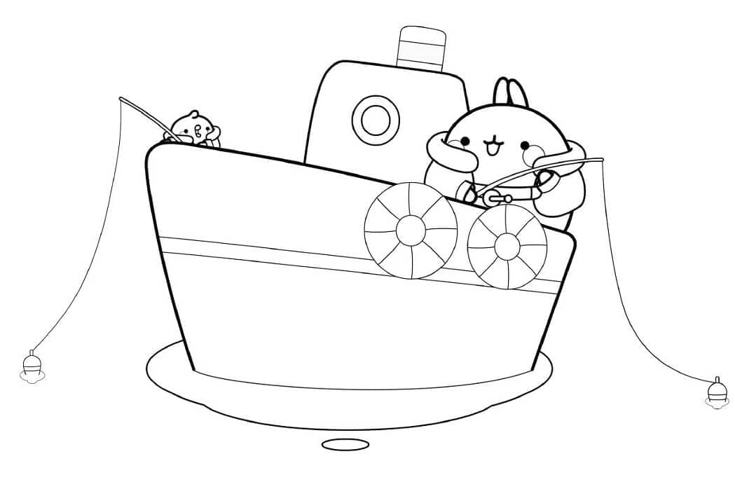 Desenho de Molang no Barco para Colorir