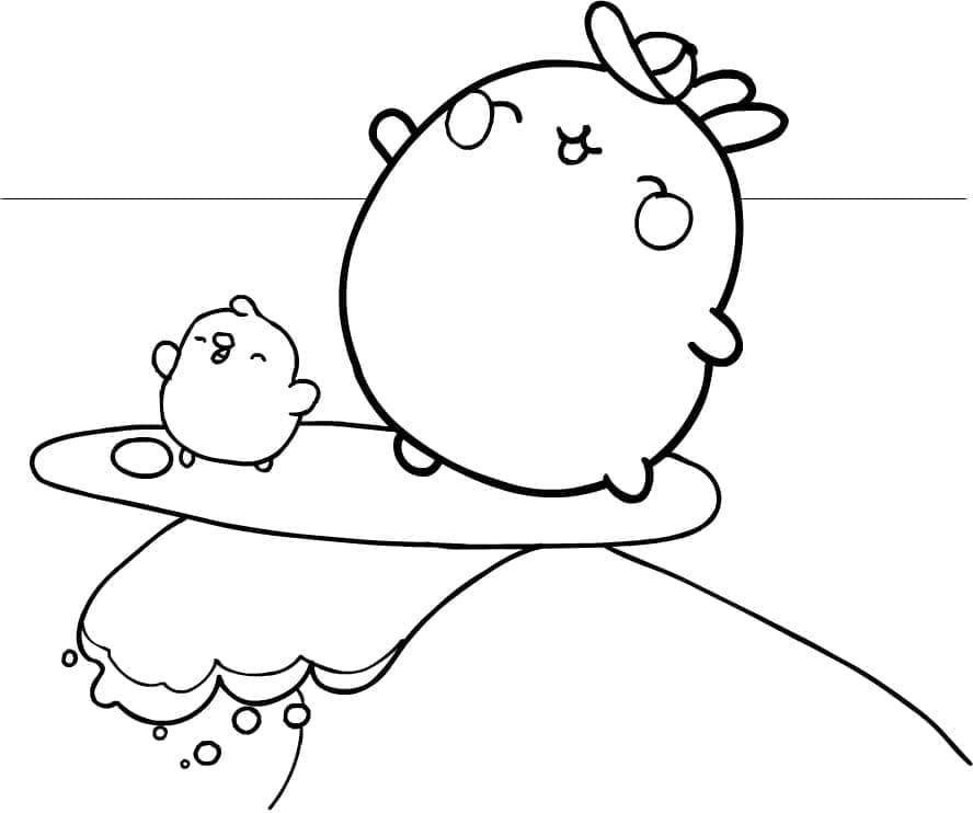 Desenho de Molang Surfando para Colorir