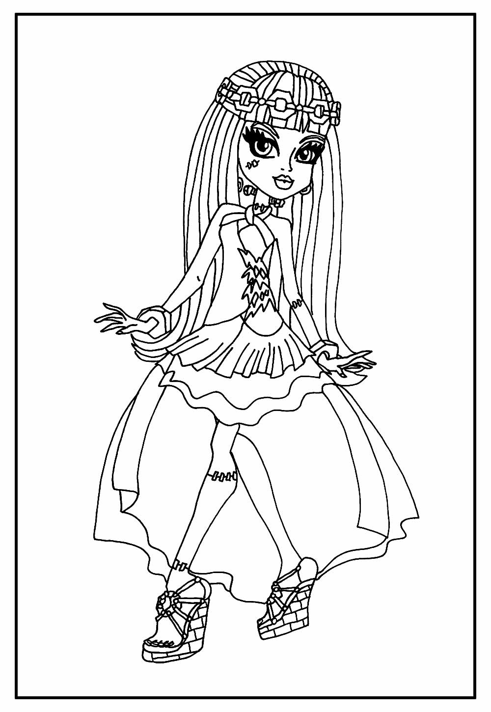 Desenho de Monster High Frankie Stein com Amigas para Colorir Pdf
