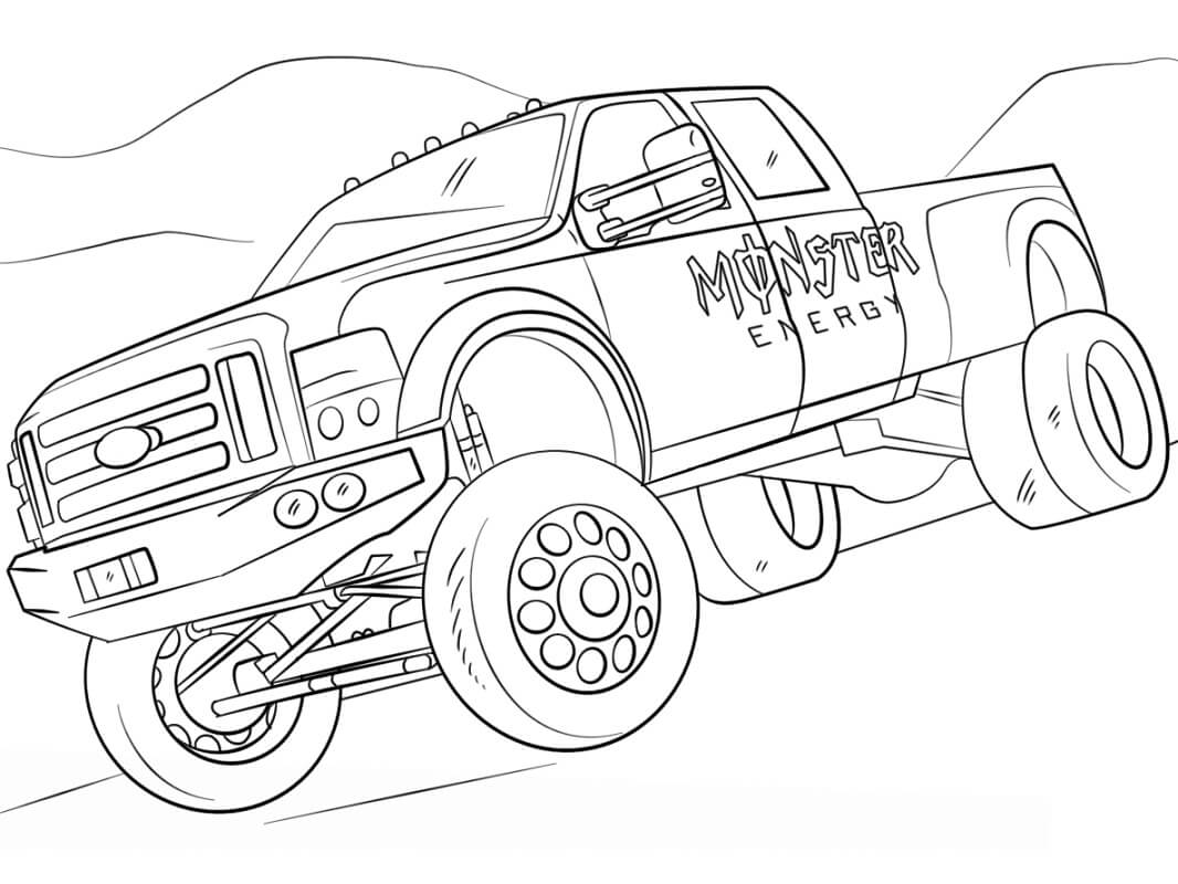 Desenho de Monster Truck Caminhonete para Colorir com Giz de Cera Download