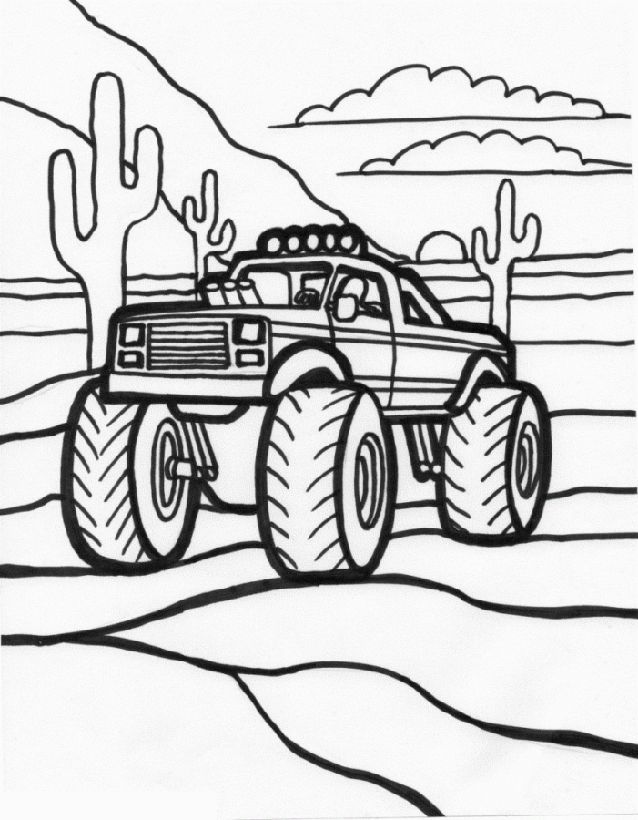 Desenho de Monster Truck Caminhonete para Colorir com Giz de Cera