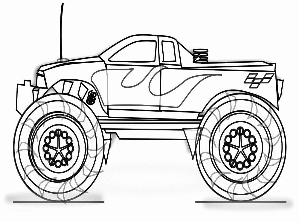 Desenho de Monster Truck Caminhonete para Colorir com Tinta Guache Pdf