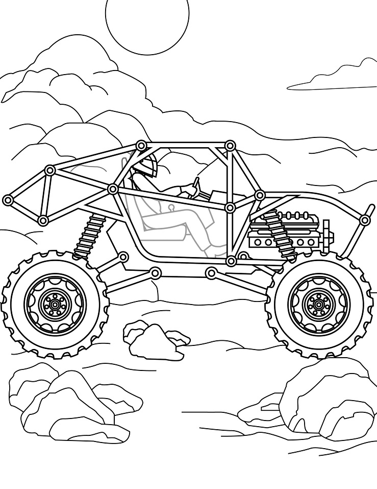 Desenho de Monster Truck Corrida para Colorir com Giz de Cera