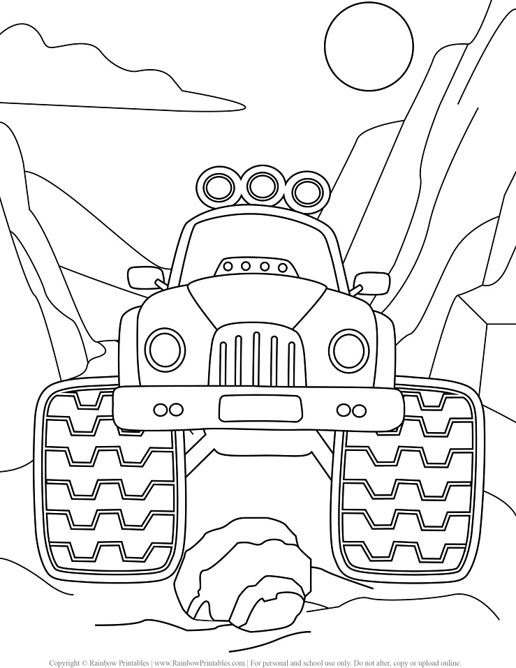 Desenho de Monster Truck Corrida para Colorir com Tinta Guache