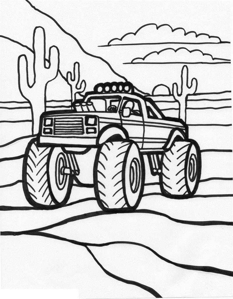 Desenho de Monster Truck Corrida para Imprimir Imprimivel
