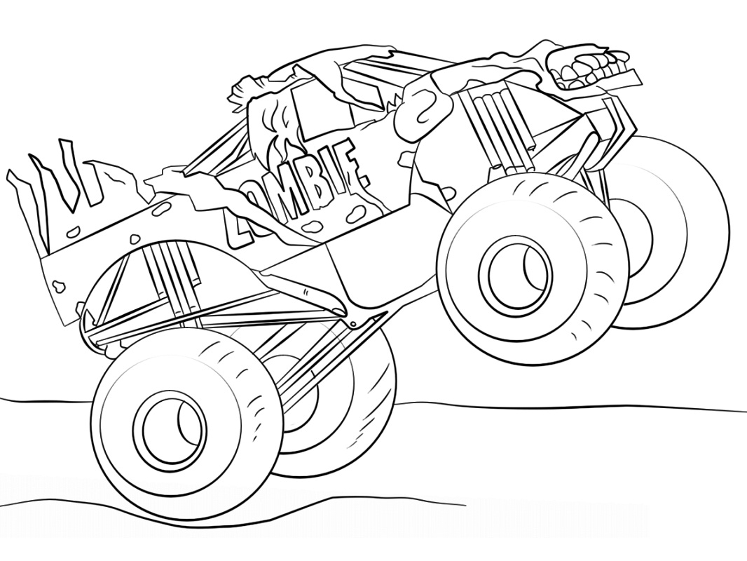 Desenho de Monster Truck Veículo para Colorir com Giz de Cera