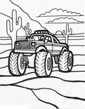 Desenho de Monster Truck veículo para Colorir com lápis de Cor Download