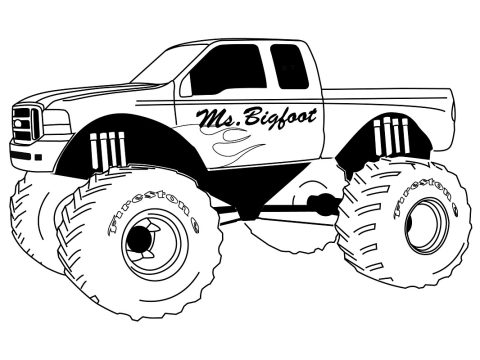 Desenho de Monster Truck veículo para Colorir com Tinta Guache