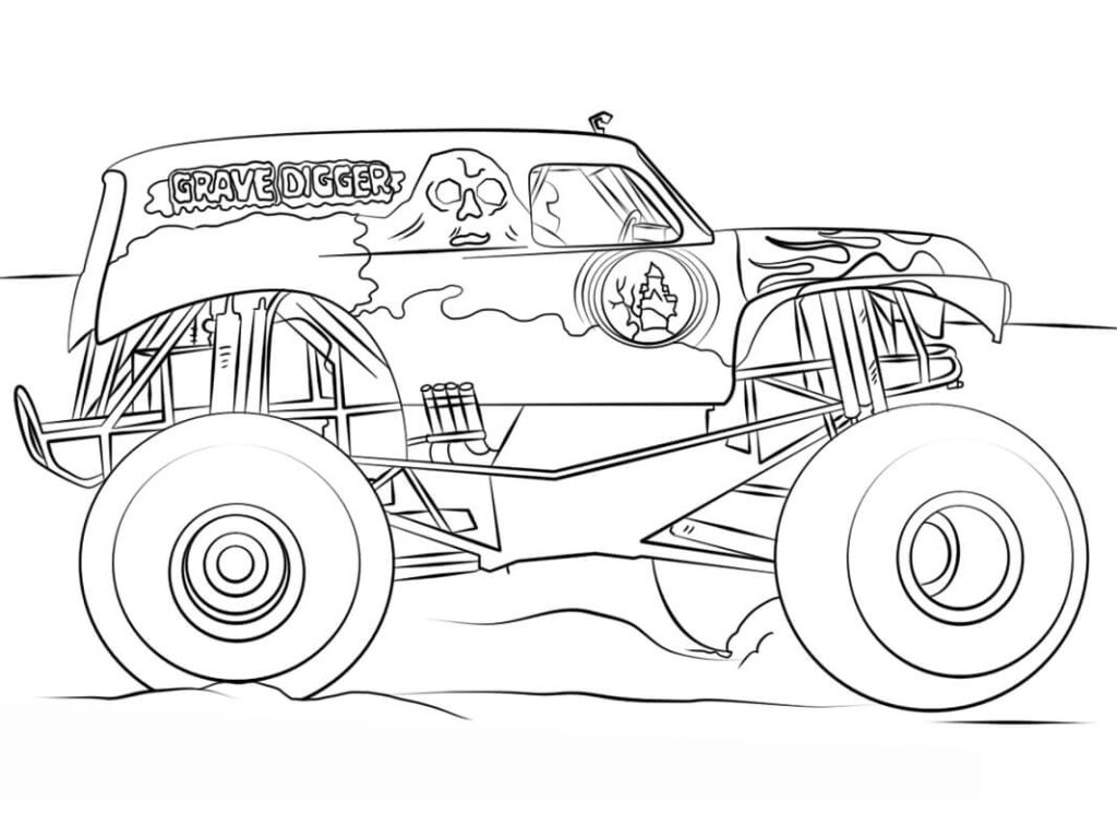 Desenho de Monster Truck Veículo para Colorir e Baixar Grátis
