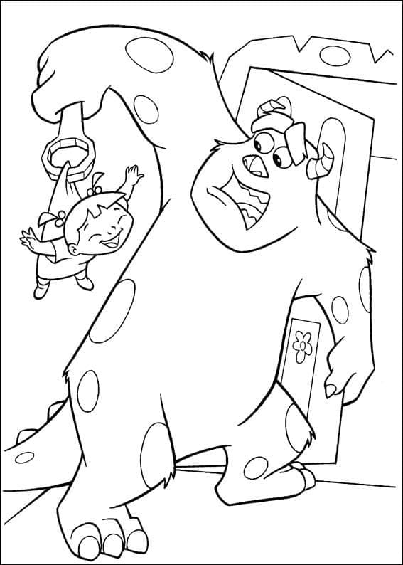 Desenho de Sulley com Boo para Colorir