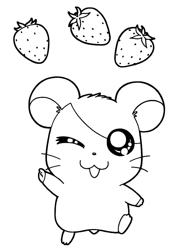Desenho de Hamtaro com Morangos para Colorir em Pdf Grátis