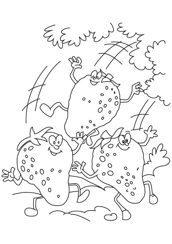 Desenho de Morangos Animados para Colorir
