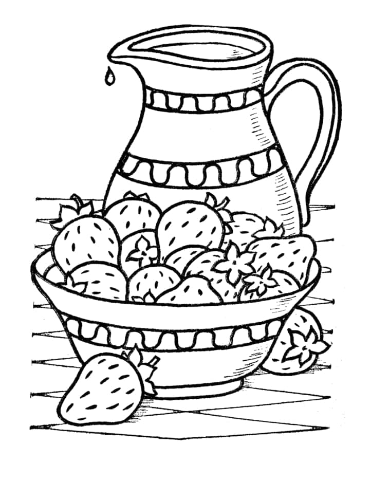 Desenho de Tigela de Morangos para Colorir