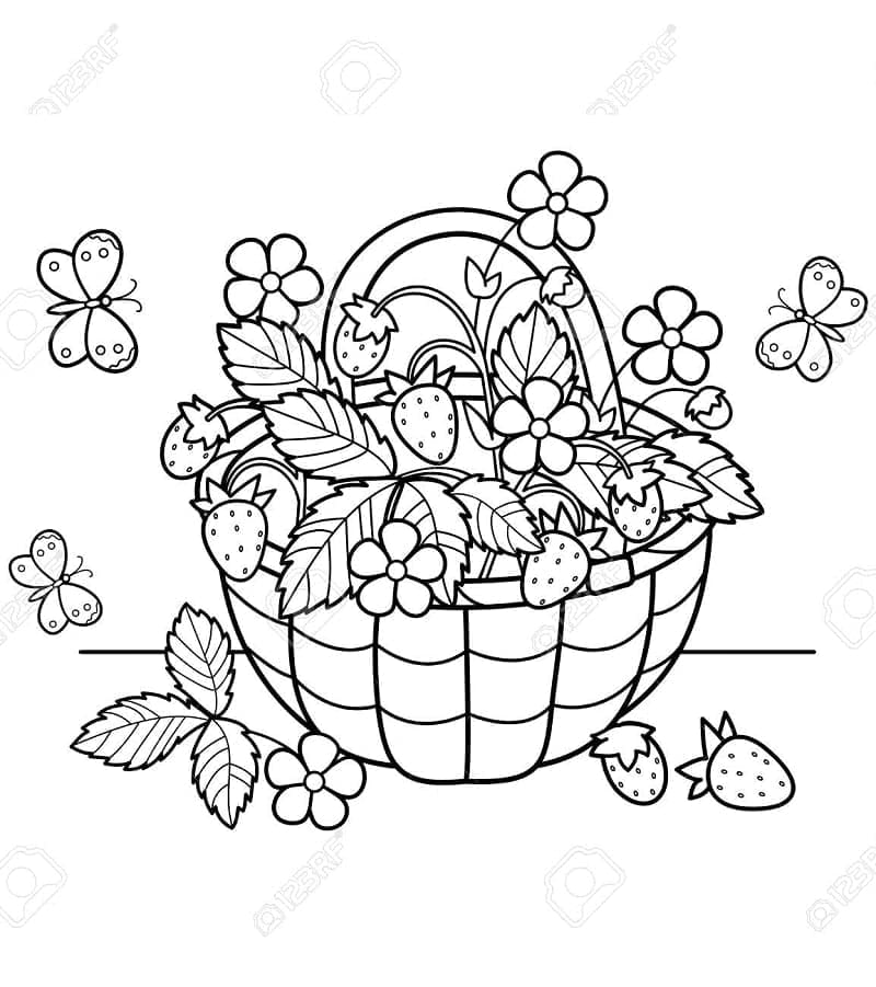 Desenho de uma Cesta de Morangos para Colorir