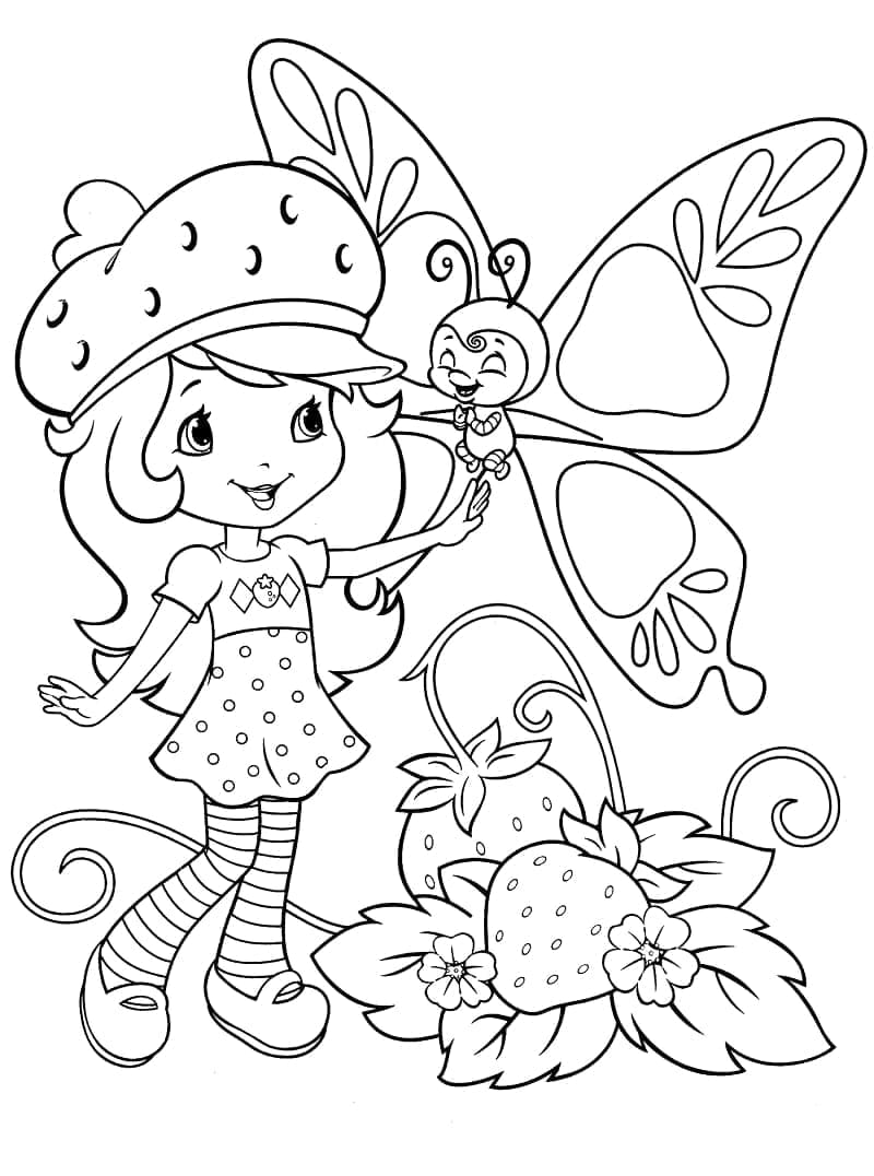 Desenho de Moranguinho e Borboleta para Colorir