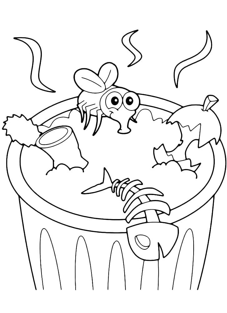 Desenho de Moscá e Lixo para Colorir