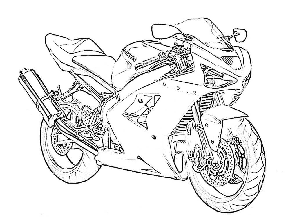 Desenho em Pdf de Motocicleta Kawasaki para Colorir Grátis