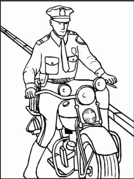 Desenho de Policial e suá Moto para Colorir