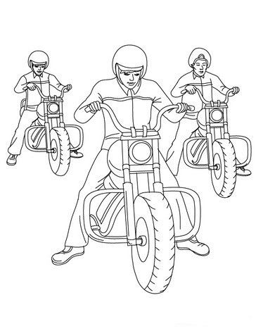 Desenho de Três Motos em Corrida Incrível para Pintar