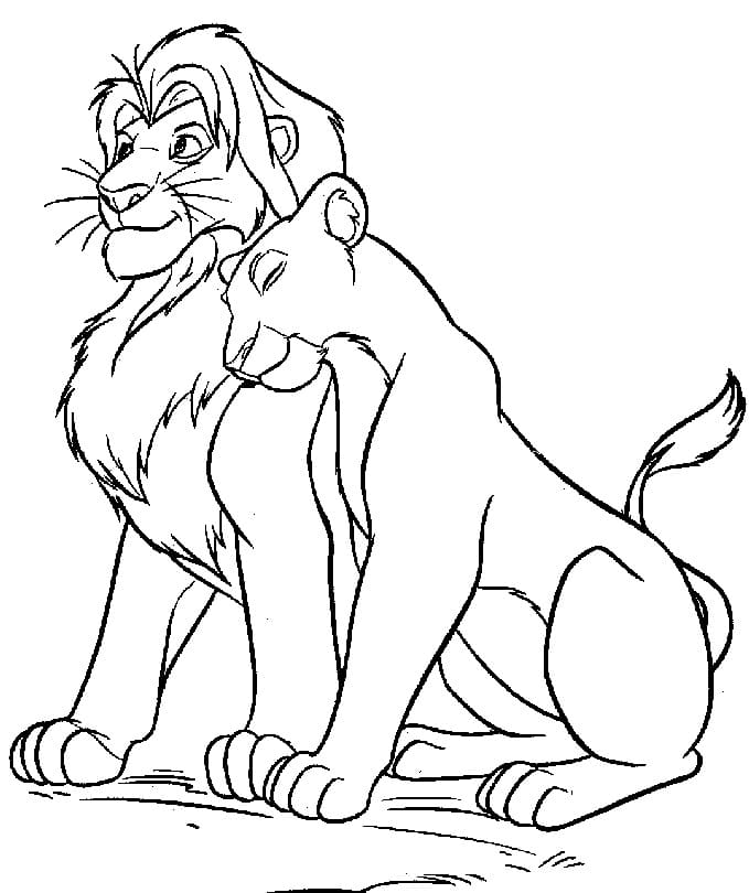 Desenho de Mufasa com Sarabi para Colorir
