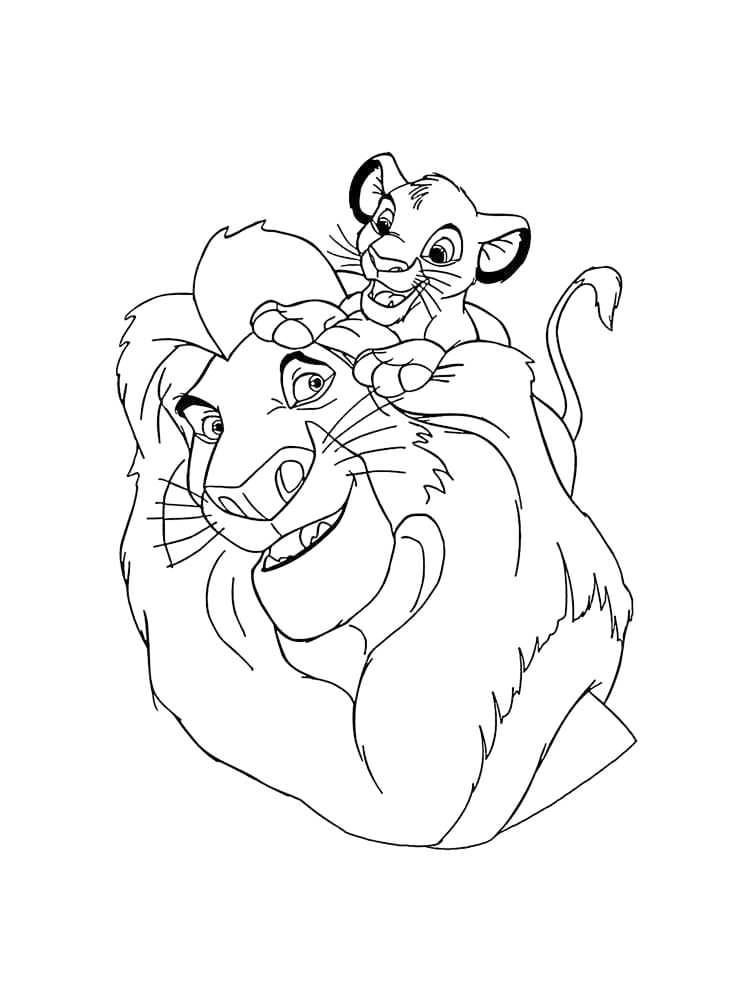 Desenho de Mufasa com Simba para Colorir