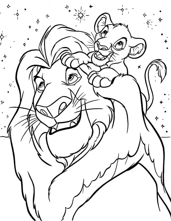 Desenho de Mufasa e Simba para Colorir