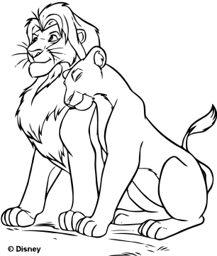 Desenho de Mufasa O Rei leão e Rainha Sarabi para Colorir