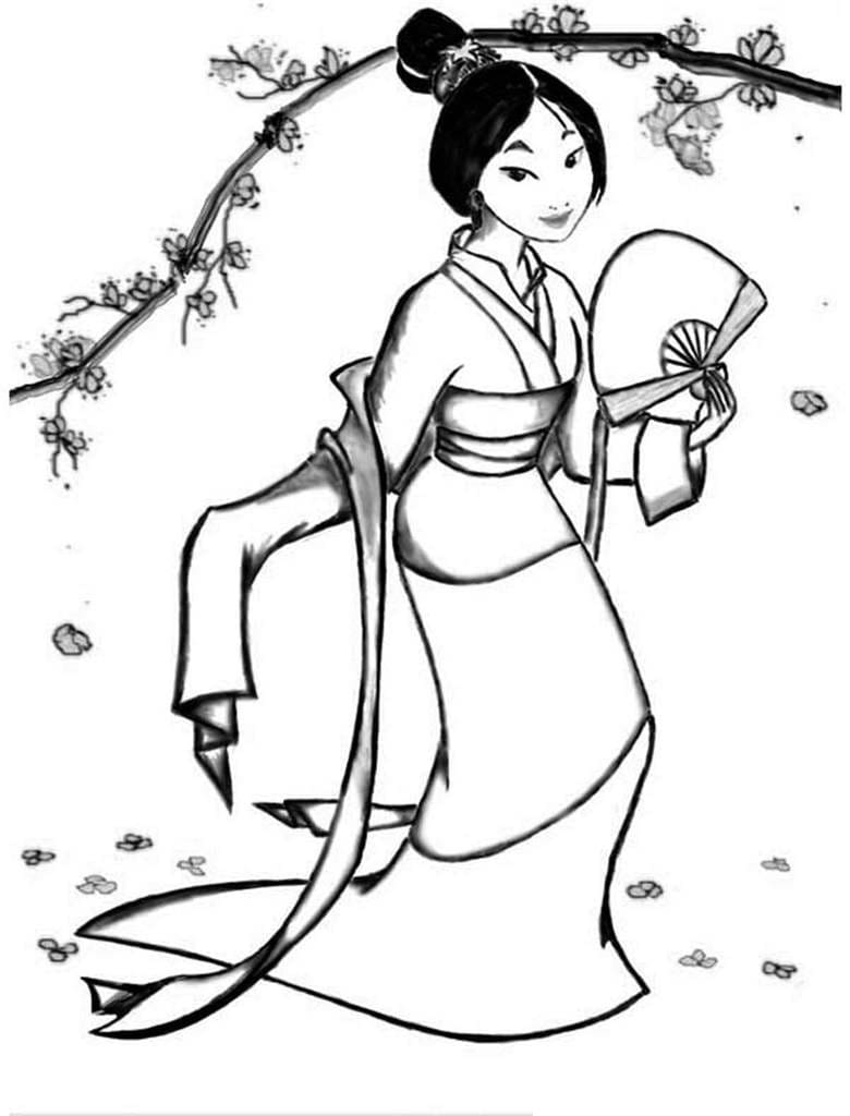 Desenho de Mulan Bonita para Colorir