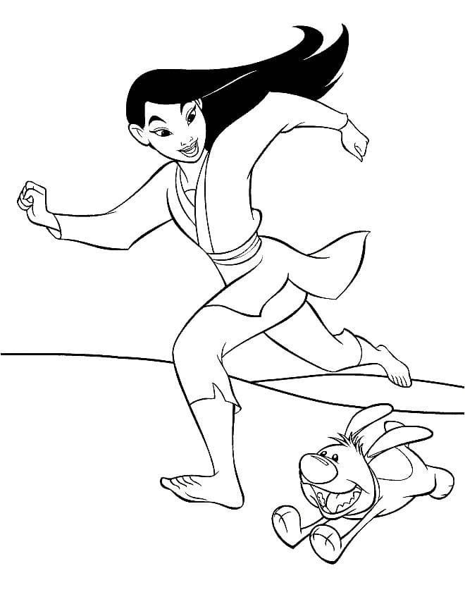 Desenho de Mulan Correndo para Colorir