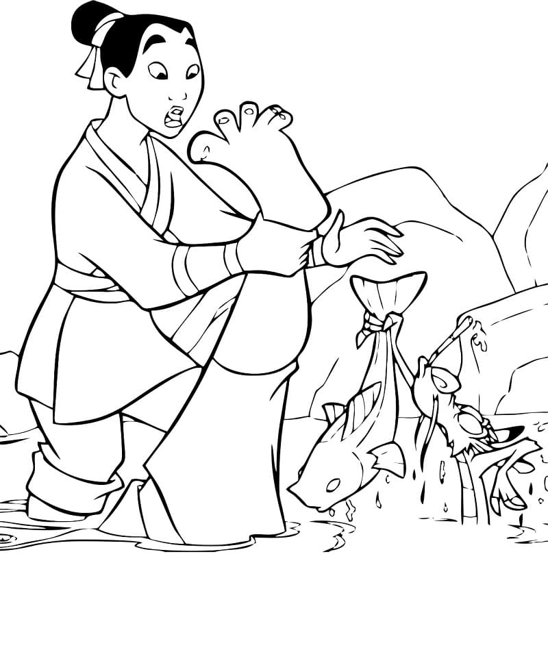 Desenho de Mulan Engracada para Colorir