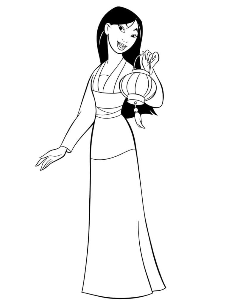 Desenho de Mulan Feliz para Colorir