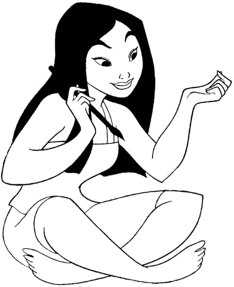 Desenho de Mulan Sorrindo para Colorir